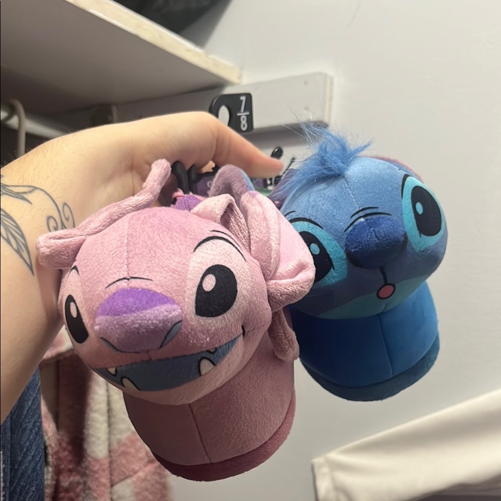 Disney Kids Slippers - Pink and Blue Stitch Design